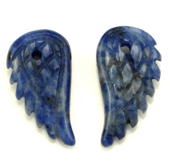 19x10mm  Sodalite Gemstone Carved Angel Wing Beads Bulk Lot 2,6,12,24,48 (90187162-001)