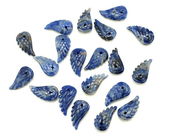 19x10mm  Sodalite Gemstone Carved Angel Wing Beads Bulk Lot 2,6,12,24,48 (90187162-001)