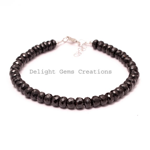 Black Spinel Bracelet, Black Bead Bracelet, 6mm Black Spinel Faceted Rondelle Beads Bracelet, Gemstone Bracelet, Sparkling Stone Bracelet