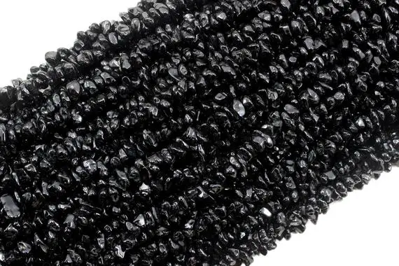 16" Long Natural Black Spinel Gemstone Smooth Uncut Chips Shape Center Drilled Beads Size 5-7 Mm Making Jewelry Wholesale Price