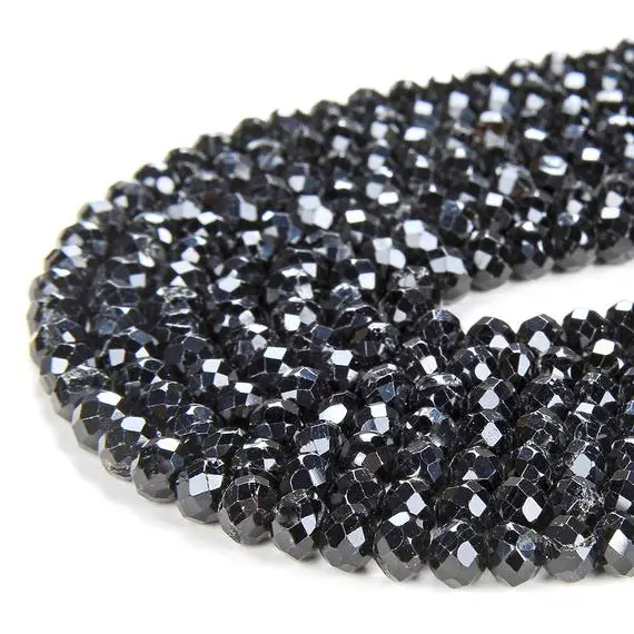 Natural Black Spinel Gemstone Grade A Micro Faceted Rondelle 5x4mm Loose Beads (d72)