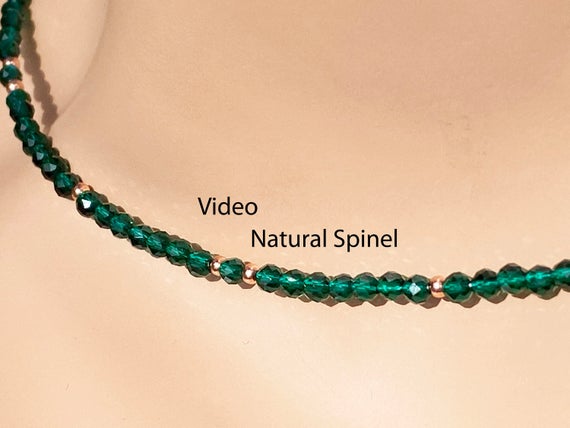 Clear Natural Spinel Dark Emerald Green Necklace /mini 3mm Superior Clear Spinel/ May August/ Sterling Silver/14k Yellow Or Rose Gold Filled
