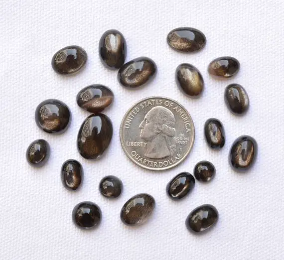Natural Black Sunstone Cabochons, Smooth Black Sunstone, Oval Shape And Mix Size Loose Cabochon, 10 Pieces Lot, 7.5x10.5 - 9.5x13.8mm #p0243
