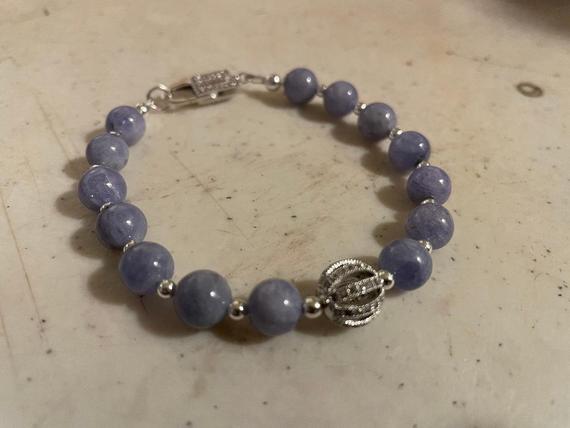 Tanzanite Bracelet - Sterling Silver Jewelry - Purple Gemstone Jewellery - December Birthstone - Beaded - Pave Cz Bead And Clasp