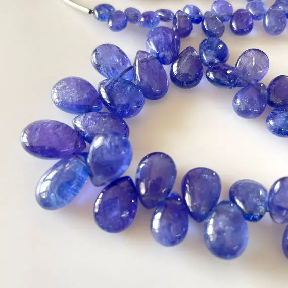 Natural Tanzanite Blue Smooth Pear Shaped Briolette Beads, 7mm To 12mm Tanzanite Gemstone Beads, Sold As 8 Inch/16 Inch Strand, Gds2144