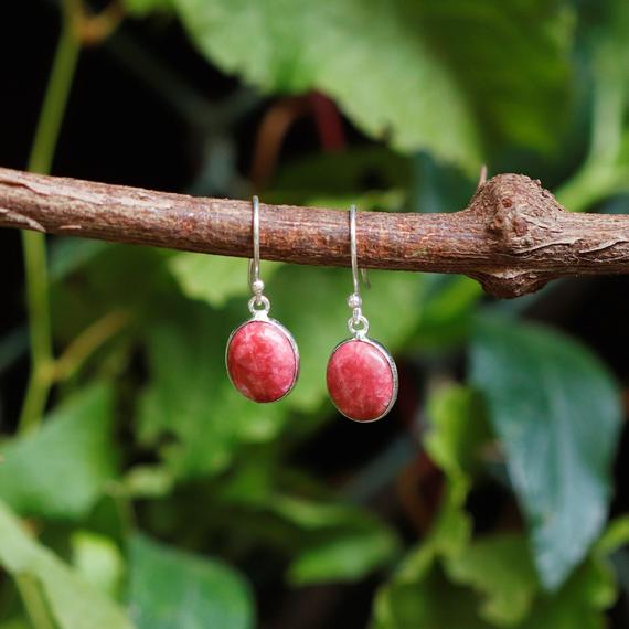 Handmade Sterling Silver Thulite Earrings: Boho Oval Dangle