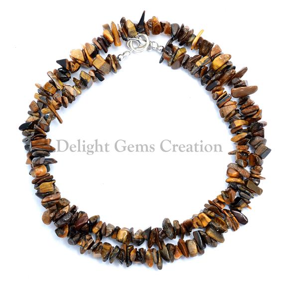 Natural Tiger Eye Chip Necklace, Tiger Eye Nuggets Beads Necklace, Beaded Necklace, Gemstone Necklace, Women's Necklace, Gift For Her