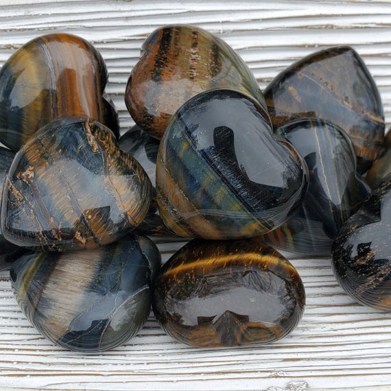 Blue Tiger Eye Heart Stones For Strength And Courage, Tiger's Eye Crystals For Relieving Stress, Calming Stone, Protection And Healing Stone