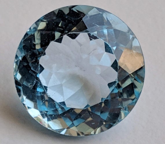 14.1mm Blue Topaz Round Cut Stone, Natural Blue Topaz Brilliant Cut Stone, Loose Blue Topaz Pointed Back Stone, Topaz Solitaire For Ring