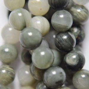 Genuine Green Tourmalinated Quartz Beads, Green Line Quartz beads – Round 8 mm Gemstone Beads – Full Strand 15 1/2", 45 beads, A Quality | Natural genuine round Tourmalinated Quartz beads for beading and jewelry making.  #jewelry #beads #beadedjewelry #diyjewelry #jewelrymaking #beadstore #beading #affiliate #ad
