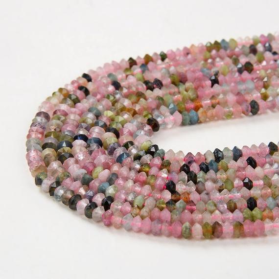 3x2mm Multi Color Tourmaline Gemstone Grade Aa Bicone Faceted Rondelle Saucer Loose Beads (p2)