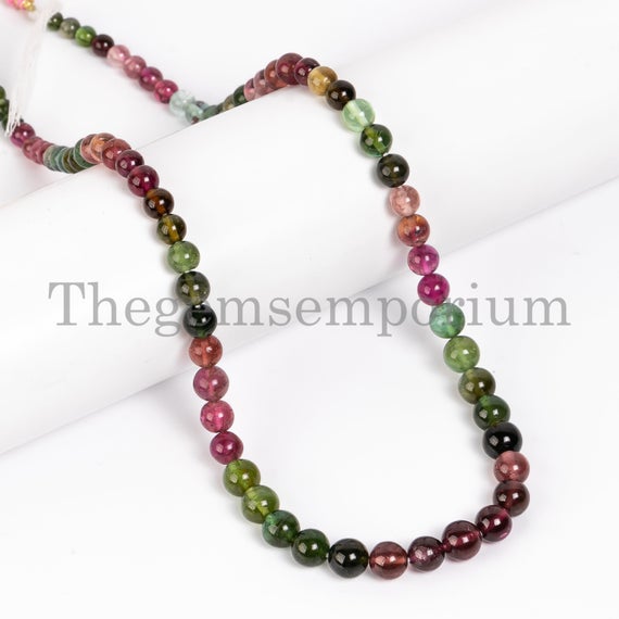 1mm Hole Untreated Natural Multi Tourmaline Round Necklace, Aaa Gemstone Necklace,  5.5-9mm Tourmaline Round Necklace, Tourmaline Necklace