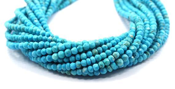 Awesome Quality 1 Strand Turquoise Gemstone, 13" Long Faceted Rondelle Beads, Size 3-3.5 Mm Turquoise Beads Making Jewelry Blue Turquoise