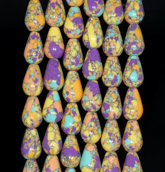 12x8mm Rainbow Matrix Turquoise Gemstone Pear Loose Beads 15.5 Inch Full Strand (90183226-a148)