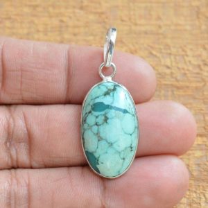 Shop Turquoise Pendants! Natural Tibetan Turquoise Pendant, Sterling Silver, Turquoise 14x25mm Oval Gemstone Pendant, Bezel Setting, Handmade Pendant, Silver Pendant | Natural genuine Turquoise pendants. Buy crystal jewelry, handmade handcrafted artisan jewelry for women.  Unique handmade gift ideas. #jewelry #beadedpendants #beadedjewelry #gift #shopping #handmadejewelry #fashion #style #product #pendants #affiliate #ad