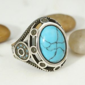 Shop Men's Gemstone Rings! Mens Silver 925 Turquoise Handmade Ring, Ottoman Style Ring, Silver 925 Mens Ring, Gift for Him, Silver Mens Ring, Ottoman Ring, Turquoise | Natural genuine Agate mens fashion rings, simple unique handcrafted gemstone men's rings, gifts for men. Anillos hombre. #rings #jewelry #crystaljewelry #gemstonejewelry #handmadejewelry #affiliate #ad
