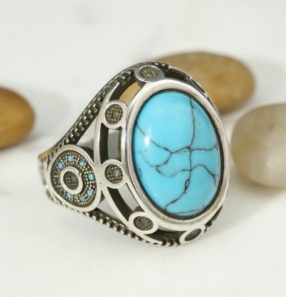 Mens Silver 925 Turquoise Handmade Ring, Ottoman Style Ring, Silver 925 Mens Ring, Gift For Him, Silver Mens Ring, Ottoman Ring, Turquoise