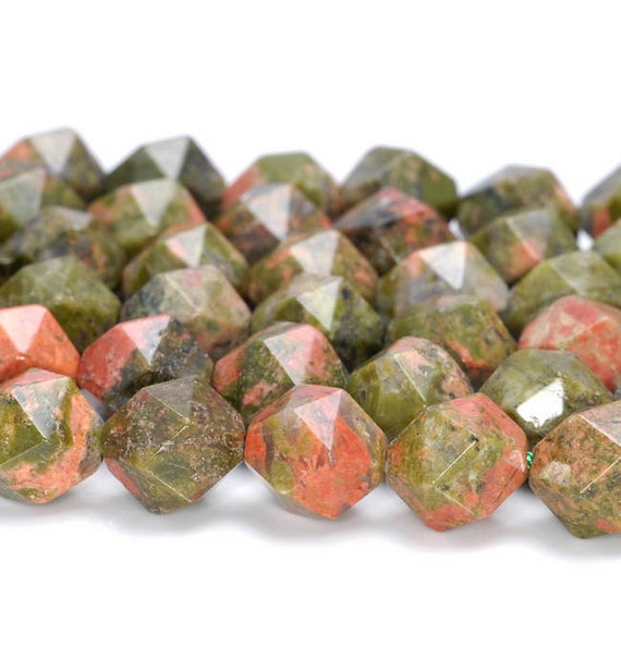 10mm Unakite Beads Star Cut Faceted Grade Aaaaa Genuine Natural Gemstone Loose Beads 15" Bulk Lot 1,3,5,10 And 50 (80005151-m16)