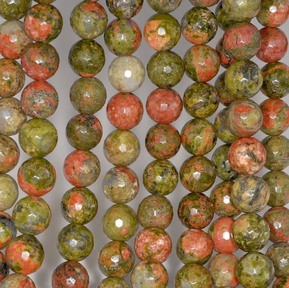 10mm  Unakite Gemstone Faceted Round Loose Beads 7 Inch Half Strand (80002044 H-aaa64)