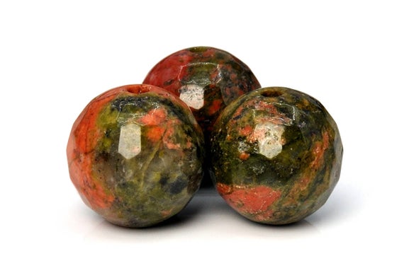 Genuine Natural Unakite Gemstone Beads 12mm Lotus Pond Faceted Round Aaa Quality Loose Beads (101743)