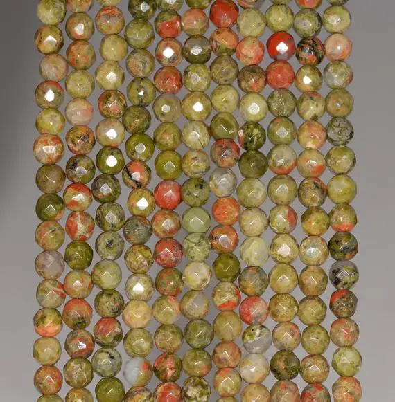 4mm  Unakite Gemstone Faceted Round Loose Beads 15 Inch Full Strand (80002001-aaa64)