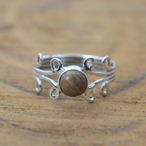 Shop Unakite Rings! Unakite 925 Sterling Silver Handmade Jewelry Ring ~ Statement Rings ~ Round Shape ~ Gemstone Jewelry Ring Size US- 8/ UK- P | Natural genuine Unakite rings, simple unique handcrafted gemstone rings. #rings #jewelry #shopping #gift #handmade #fashion #style #affiliate #ad