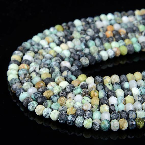 Natural Variscite Gemstone Grade Ab Micro Faceted Rondelle 3x2mm 4x3mm Beads (p9)