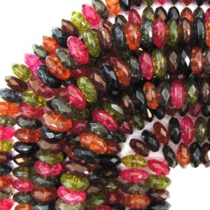 Shop Watermelon Tourmaline Beads! Faceted Watermelon Tourmaline Quartz Rondelle Button Beads 15" 6mm 8mm 10mm | Natural genuine faceted Watermelon Tourmaline beads for beading and jewelry making.  #jewelry #beads #beadedjewelry #diyjewelry #jewelrymaking #beadstore #beading #affiliate #ad