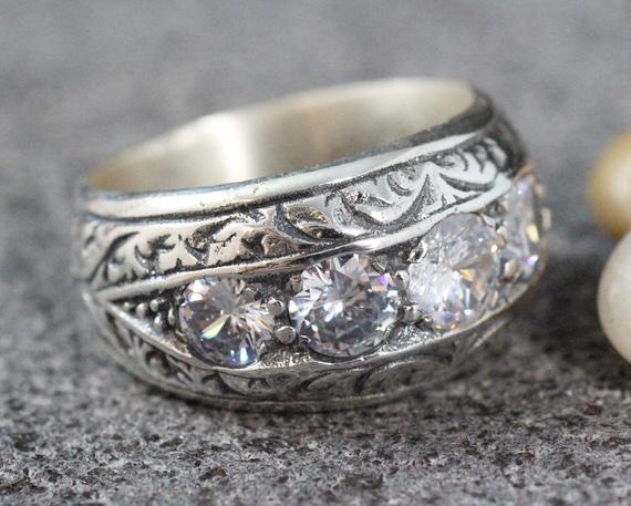 Mens Silver 925 Ring, Zircon Mens Ring , Silver Mens Ring, Gift For Him, Ottoman Silver 925 Men Ring, Turkish Handmade Man Ring, Mens Ring
