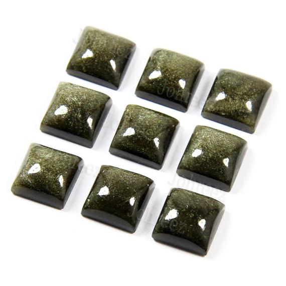 10 Pieces Lot Natural Golden Sheen Obsidian Square Cabochon Good Quality Golden Sheen Gemstone Cabochon