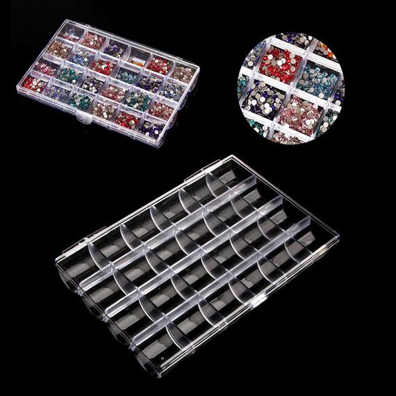 10pcs 24 Grids Plastic Empty Nail Storage Box Organizer Case Clear Transparent Nail Art Rhinestone Tips Jewelry Beads Container