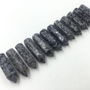 Shop Snowflake Obsidian Stones & Crystals! 12pcs Black Snowflake Obsidian Stone Jasper Points Hexagonal Beads Gemstone Bullet Spike Pendant Beads supplies Semi Precious Beads | Natural genuine stones & crystals in various shapes & sizes. Buy raw cut, tumbled, or polished gemstones for making jewelry or crystal healing energy vibration raising reiki stones. #crystals #gemstones #crystalhealing #crystalsandgemstones #energyhealing #affiliate #ad