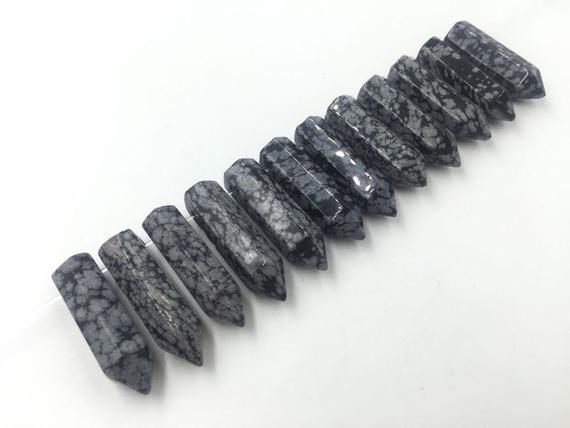 12pcs Black Snowflake Obsidian Stone Jasper Points Hexagonal Beads Gemstone Bullet Spike Pendant Beads Supplies Semi Precious Beads