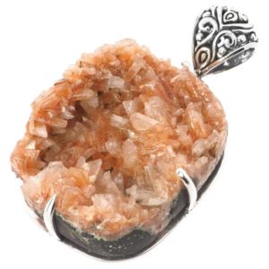 2 1/8" Sparkling Orange Calcite Druzy 925 Sterling Silver Pendant | Natural genuine Orange Calcite pendants. Buy crystal jewelry, handmade handcrafted artisan jewelry for women.  Unique handmade gift ideas. #jewelry #beadedpendants #beadedjewelry #gift #shopping #handmadejewelry #fashion #style #product #pendants #affiliate #ad
