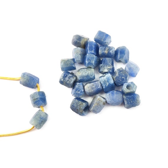 2 Pcs Raw Sapphire 8-10mm Large Hole Center Drilled Beads Charm, 2mm Hole - September Birthstone Charms