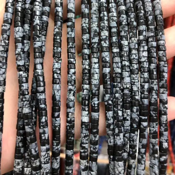 2x4mm Snowflake Obsidian Stone Beads, Natural Gemstone Beads, Rondelle Spacer Beads, Wheel Beads 15''