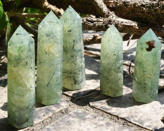 3~4' Natural Prehnite Tower,crystal Tower,point Quartz Tower,prehnite Point Tower,quartz Obelisk,crystal Tower Point,healing Crystal Tower.