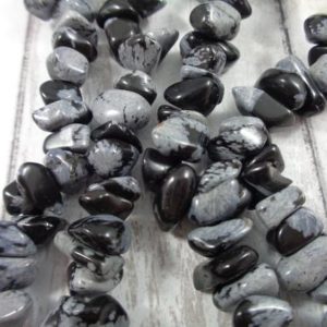 Shop Snowflake Obsidian Chip & Nugget Beads! 35" Strand Black Gray Snowflake Obsidian Stone Chip Beads 10-12×4-6mm Soft Edge Chips #S3442 | Natural genuine chip Snowflake Obsidian beads for beading and jewelry making.  #jewelry #beads #beadedjewelry #diyjewelry #jewelrymaking #beadstore #beading #affiliate #ad