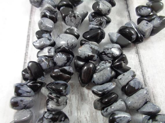 35" Strand Black Gray Snowflake Obsidian Stone Chip Beads 10-12x4-6mm Soft Edge Chips #s3442