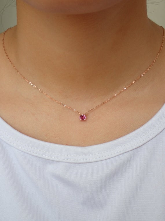 4 Mm Morganite Necklace / 14k Solid Gold Prong Set Necklace / October Birthstone Necklace / Delicate Pink Stone Necklace