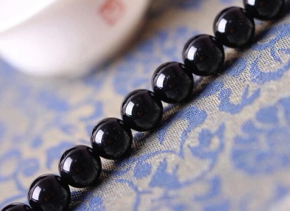 4mm-14mm Natural Black Tourmaline Beads, Smooth Round, 15.7 Inch Strand (gt33)