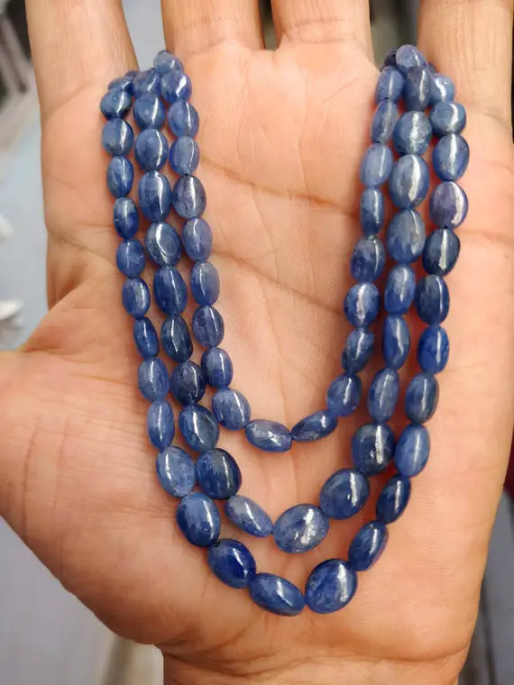 6 - 9 Mm Smooth Oval Nuggets Natural Burma Blue Sapphire 18" Handmade Necklace Blue Sapphire Tumble Gemstones Pebble Beads
