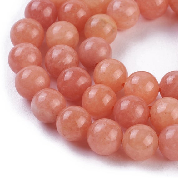 6mm Orange Calcite Beads Gemstone (9 Beads) Peachy Orange Natural Stone Beads Round Smooth Calcite Gemstone Beads