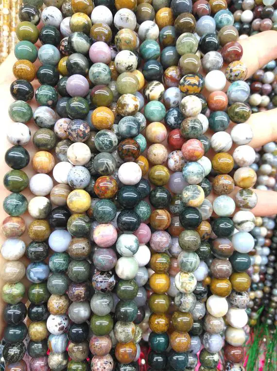 8mm Natural Ocean Jasper Beads Ocean Agate, Green Brown Red Gemstone Beads, Mala Beads, Multi Color Healing Beads For Bracelet-necklace