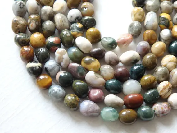 Ocean Jasper Nugget Beads, Approx. 8x6mm, Irregular Jasper Beads, Free Form Jasper In Natural Earthy Tones, Full Strand / 52-55 Beads