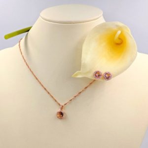 Shop Morganite Necklaces! 925 & Rose Gold Morganite Necklace and Earrings Set w Pave and Rose Gold Chain Necklace; Round Cut Morganite Necklace Set, Infinity Close | Natural genuine Morganite necklaces. Buy crystal jewelry, handmade handcrafted artisan jewelry for women.  Unique handmade gift ideas. #jewelry #beadednecklaces #beadedjewelry #gift #shopping #handmadejewelry #fashion #style #product #necklaces #affiliate #ad
