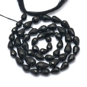 Shop Black Tourmaline Bead Shapes! AAA+ Black Tourmaline Gemstone Faceted Teardrop Briolette Beads | 7inch Strand | Natural Black Tourmaline  6x4mm-6x9mm Straight Drill Drops | Natural genuine other-shape Black Tourmaline beads for beading and jewelry making.  #jewelry #beads #beadedjewelry #diyjewelry #jewelrymaking #beadstore #beading #affiliate #ad
