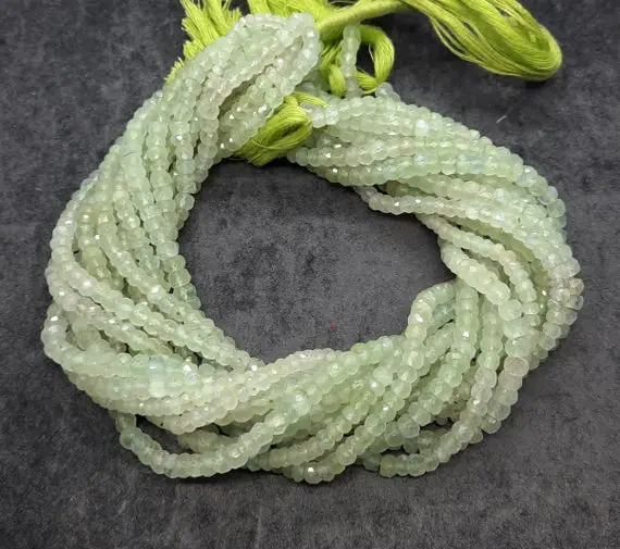 Aaa Natural Prehnite Faceted Rondelle Beads, Prehnite Gemstone Beads, 13 Inch Faceted Natural Prynite Beads Strand