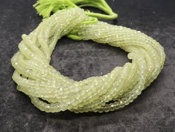 Aaa Natural Prehnite Faceted Rondelle Beads, 4-5 Mm Green Prehnite Gemstone Beads, 13 Inch Faceted Natural Prynite Beads Strand
