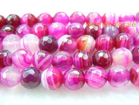 15" Pink Agate 6mm/8mm/10mm/12mm Round Faceted Beads, Pink Purple Gemstone Diy Beads, Semi-precious Stone, Gemstone Wholesaler